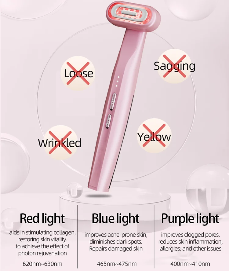 2024 Facial Beauty Wand Rotation 360 Degree EMS Microcurrent LED Light Therapy Anti-aging&Wrinkle Remover