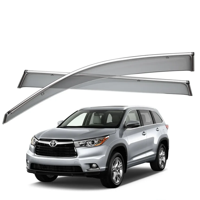 For 2015 2020  highlander / KLUGER Injection Chrome Trim Smoke Tinted Side Rain Guard Window Visors Deflectors