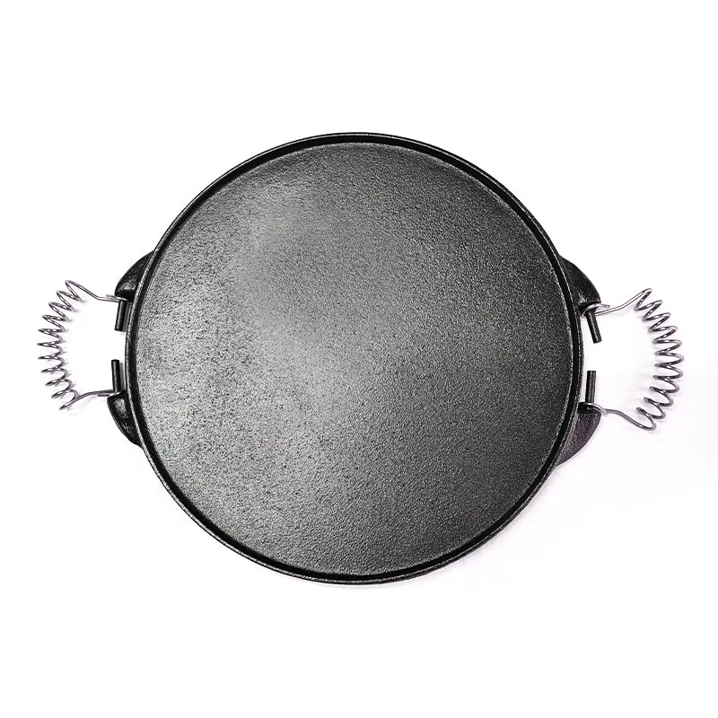 2 in 1 Pre-seasoned Grill Plate 10 inch Reversible Round Cast Iron Griddle Double Burner Griddle with Removable Coil Handles