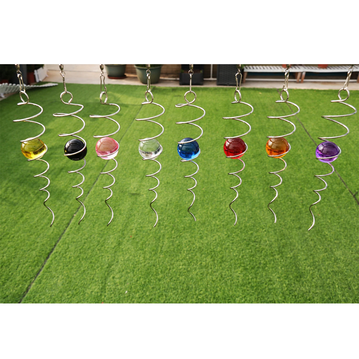 Gazing Twister Spiral Tail Wind Spinner Outdoor Garden Decoration Stabilizer Crystal Ball Tails Hanging Swivel Decor
