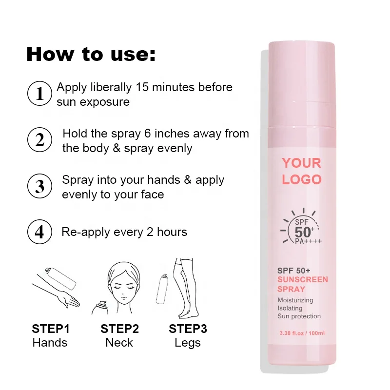 Wholesale Private Label Moisturizing Vegan Sunscreen Mist Brightening Antioxidant Hydration SPF 50 Sunscreen Spray