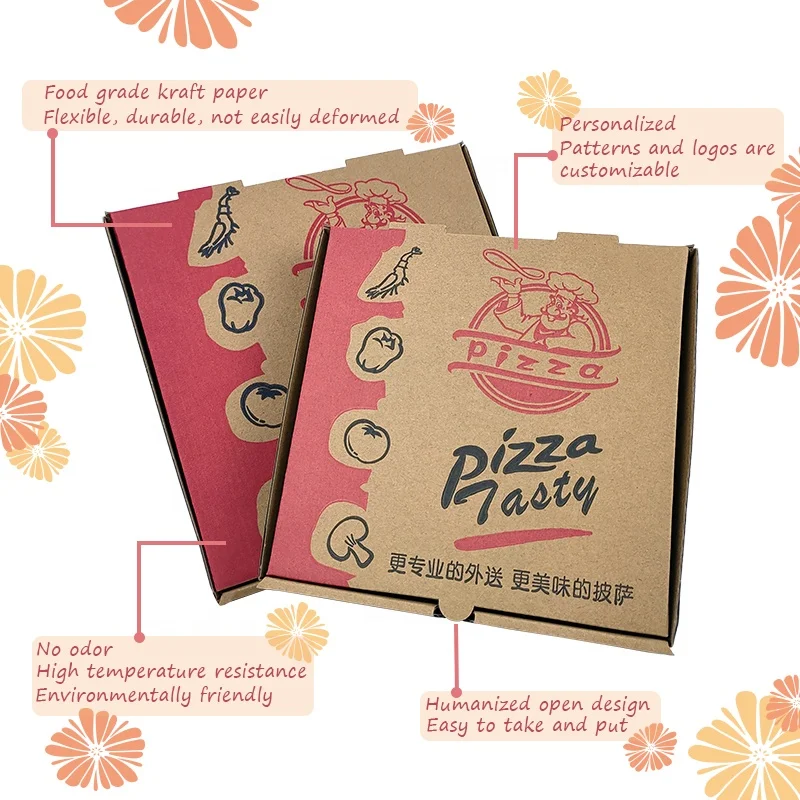 6-18' Custom Logo Printed Kraft Paper Brown Pizza Packing Box Cardboard Box