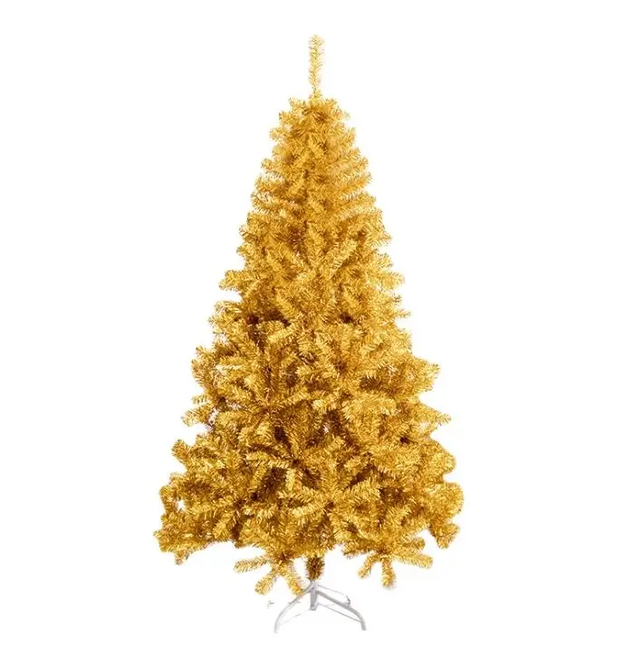 210cm Cheap Artificial PVC Premium Glossy Gold Hinged Pine Christmas tree