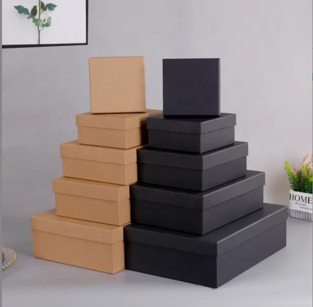 Wholesale Rectangle Shape Packaging Clothing Gift Boxes For Presents Black White Hand Paper Kraft Paper Shoes Gift Box With Lids