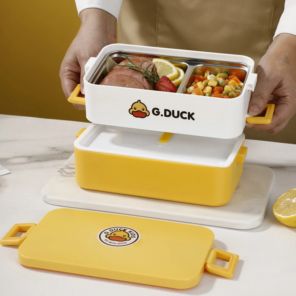 Kids bento box custom logo stackable insulated 2 layer thermal tiffin stainless lunch box