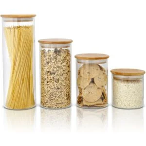 Promotional kitchen storage bottles & jars bamboo glass storage jar airtight