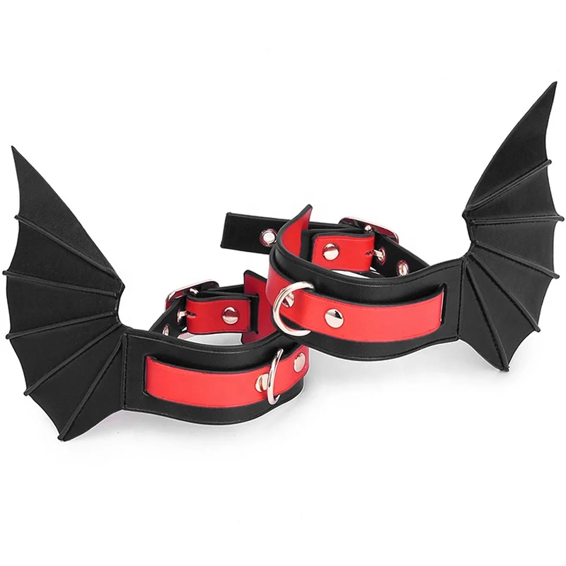 PU Leather Couple Flirting BDSM Bondage Bat Handcuffs SM Sex Toys Handcuffs for Sex Play