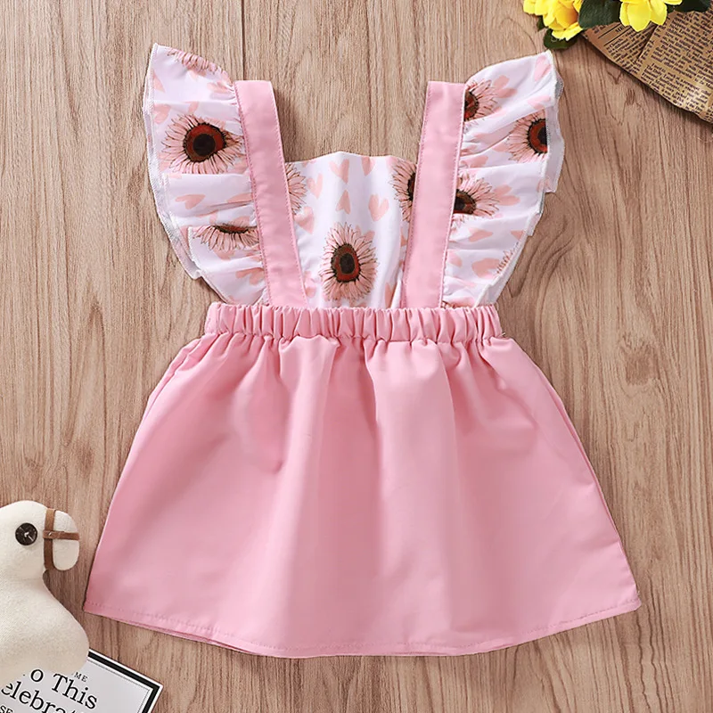 
Sunflower Trumpet Sleeve Baby Girl Flower Dress Modern Summer Baby Dress 