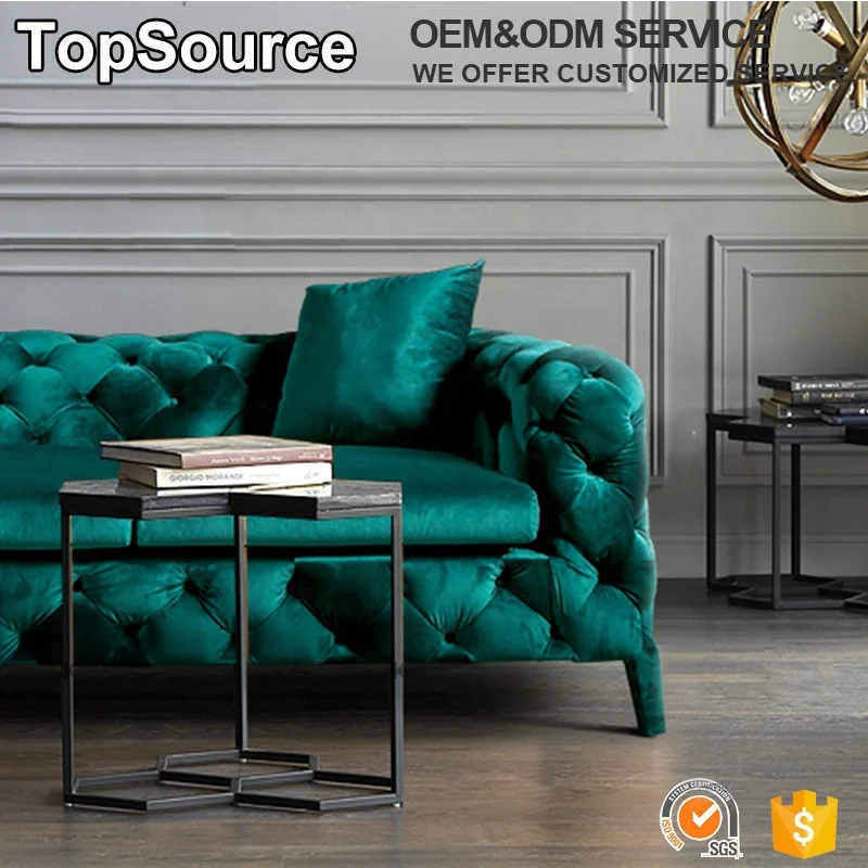 
Luxury Italian Furniture Tufted Green Velvet Fabric Chesterfield Living Room Sofa Modern Design 