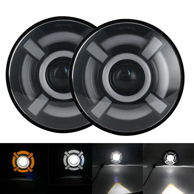 New Design 7 Inch Round LED Headlight with High Low Beam, DRL And Turn Signal For All In One Bulb