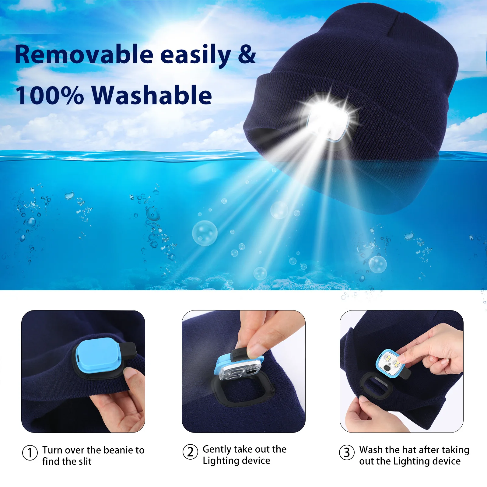 USB Rechargeable Night Flashlight Knitted Hat LED Lighted Winter Beanie 4 Headlamp Winter Beanie Hat with Light