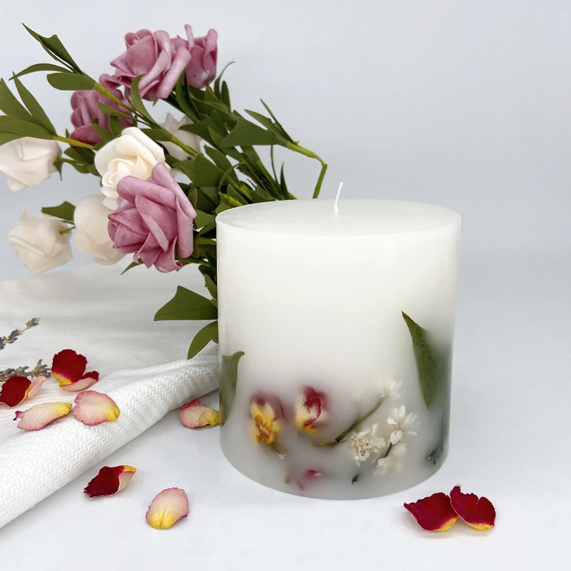 Wholesale Custom Label Craft Scented Pillar Candles with Natural Dried Flowers