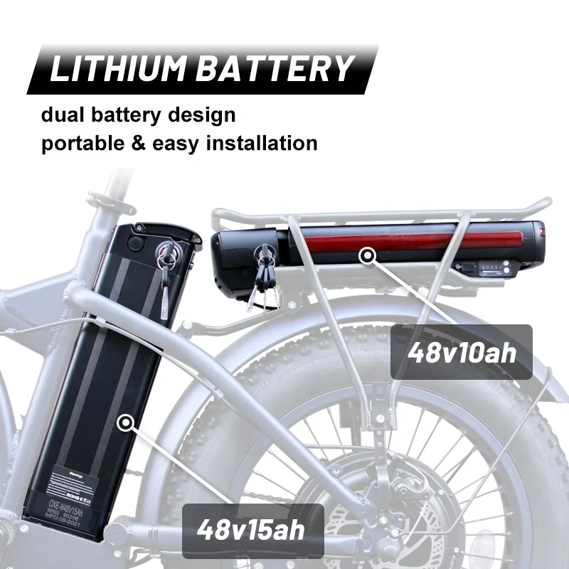 130Km Long Distance Riding 25Ah Dual Lithium Battery Ebike 20Inch 48 500W 750W 1000W Adult Folding Fat Tire Electric Bicycle