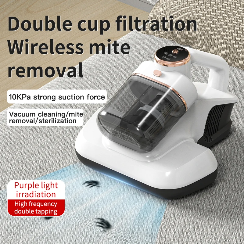 Upgrade Double Dust Cup Vacuum Cleaner Bed Vacuum with Made in China 8Kpa Suction UV-C Light Dual Widened Suction Port