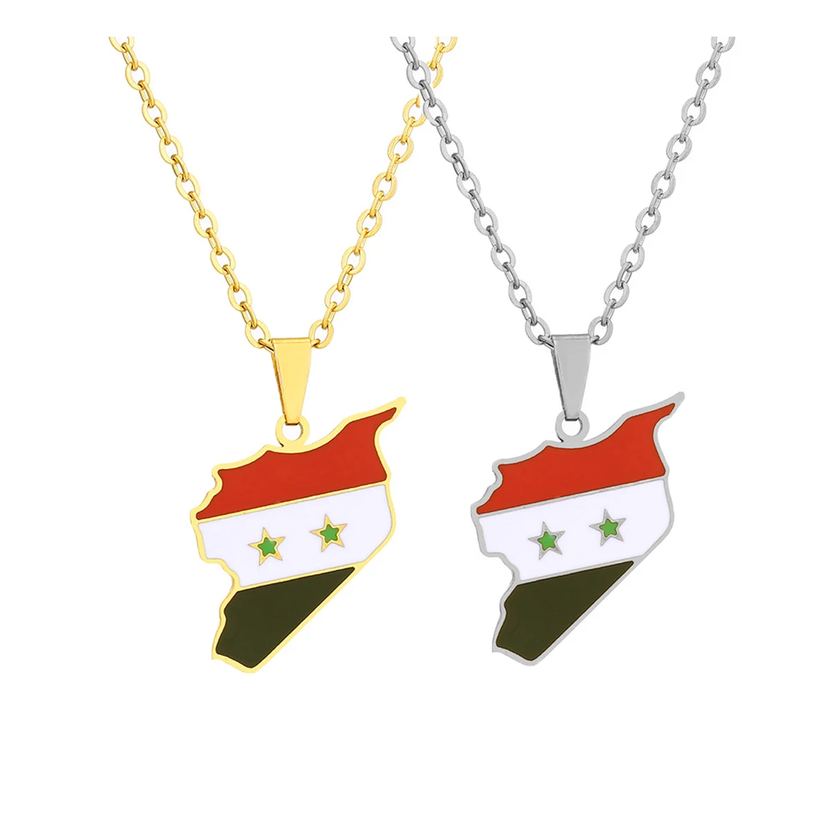 Jymoon Color /Silver Color Stainless Steel Syria Map Flag Pendant Chain Necklaces Syria Maps Jewelry for Women Men