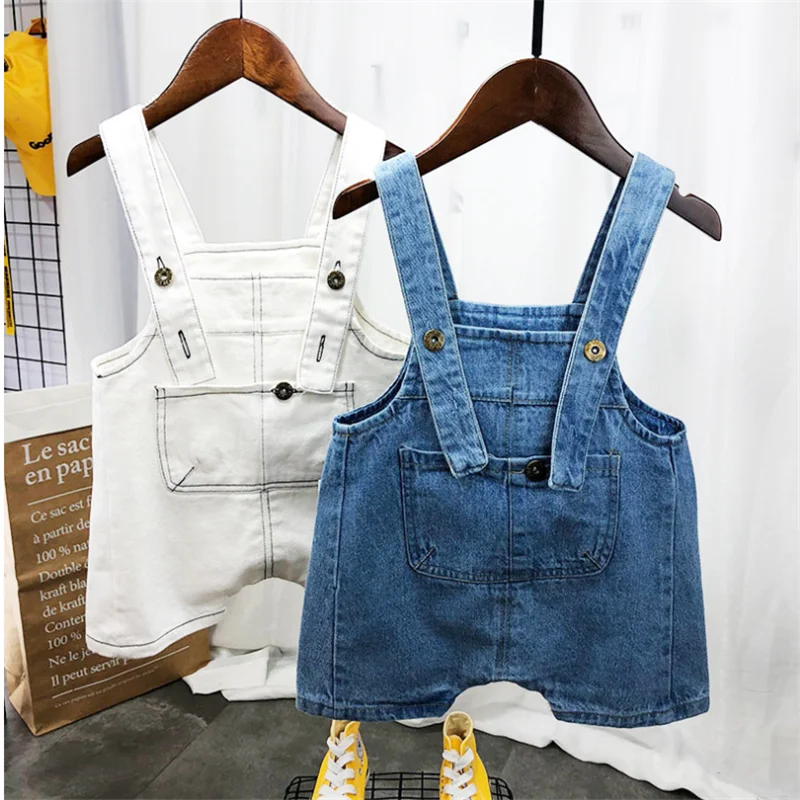 2-6T Kids Overalls Summer Girls Suspender Denim Shorts Blue and White Jeans Children Clothes Kawaii  Jumpsuit Child Clothin
