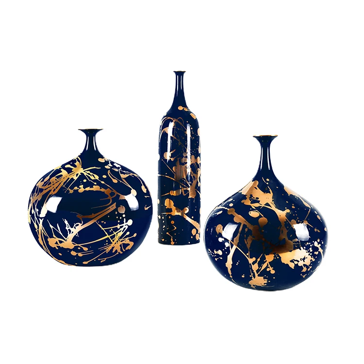Luxury Chinese Hand paint Gold Ink Porcelain Ceramic Interior Decoration Vase