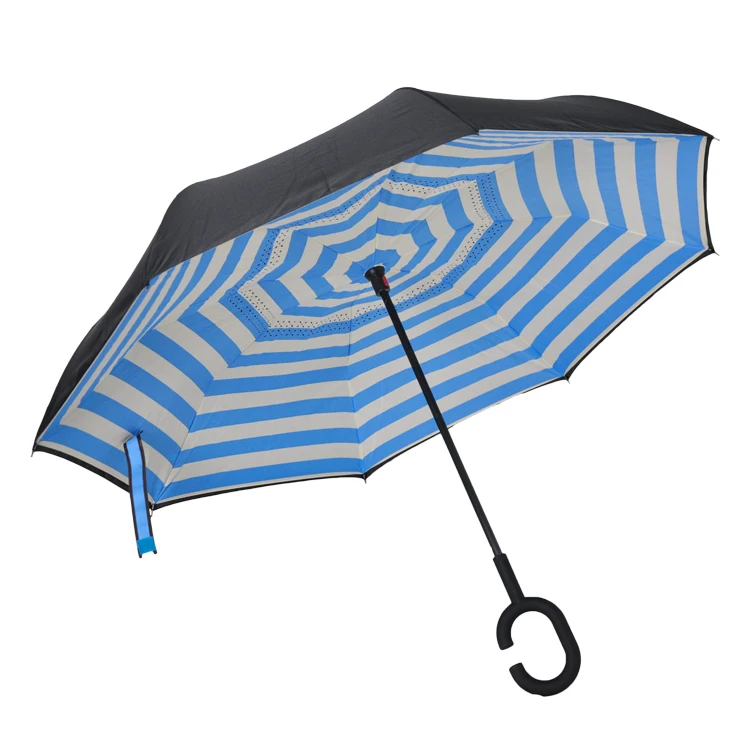 Wholesale Cheap Inverted Reverse Umbrellas Upside Down semi Auto Straight magic Umbrella Available Outdoor  With C Handle