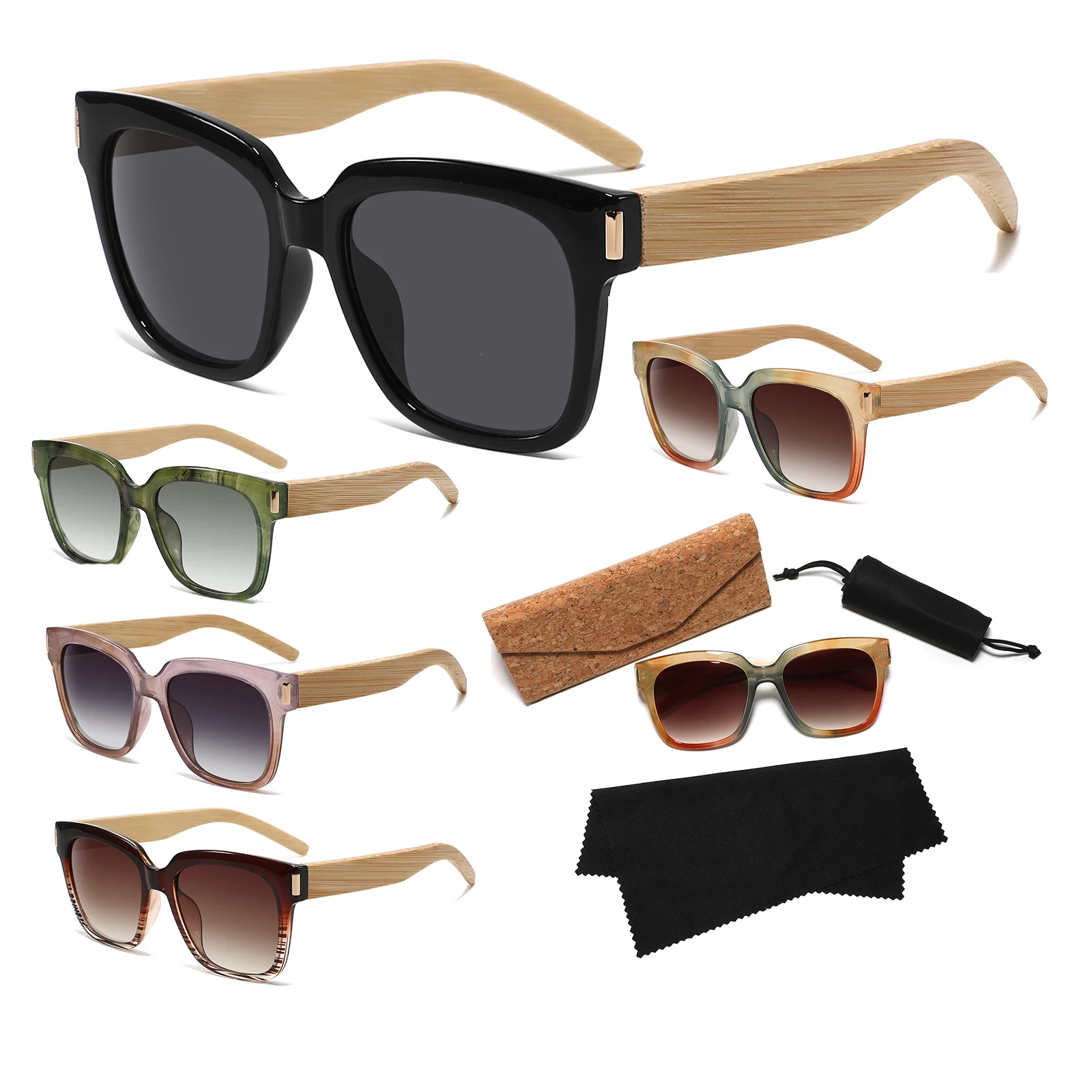CONCHEN New Customization PC Frame Bamboo Wood Sun Glasses for Men Oversized Bamboo Sunglasses UV400
