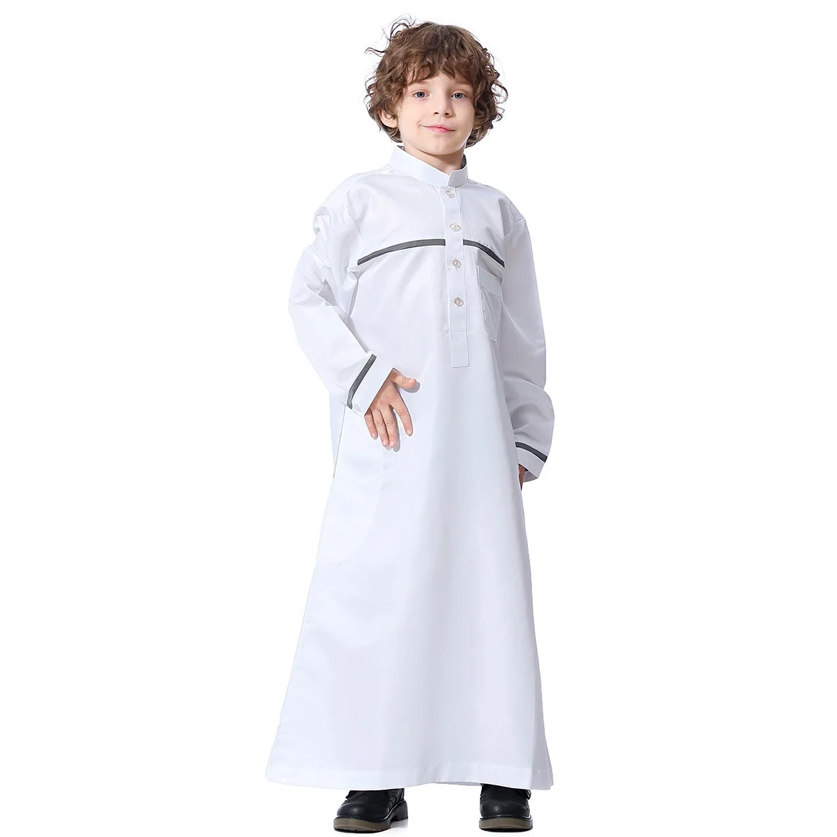 Autumn Muslim Kids Abaya For Boys Jubba Thobe Long Sleeves Arab Teenagers Islamic Clothing Children Dubai Stripes Robe Kaftan