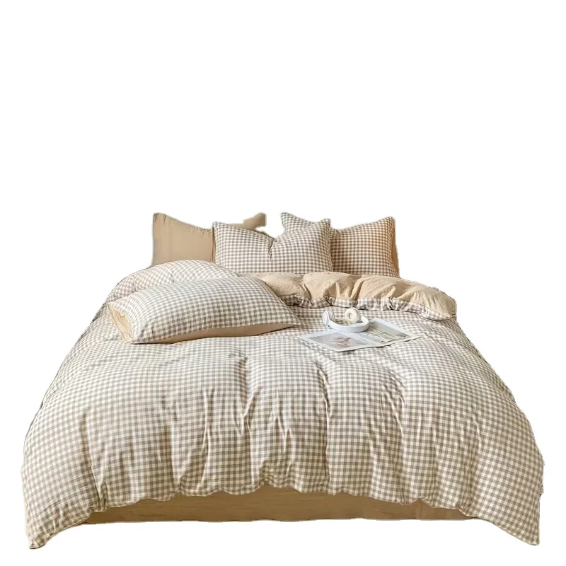 Modern Checker Print Duvet Cover Set Ultra Soft Washed Cotton Bed Linen Collection for Kids/Adults Ready to Send Zipper Technics