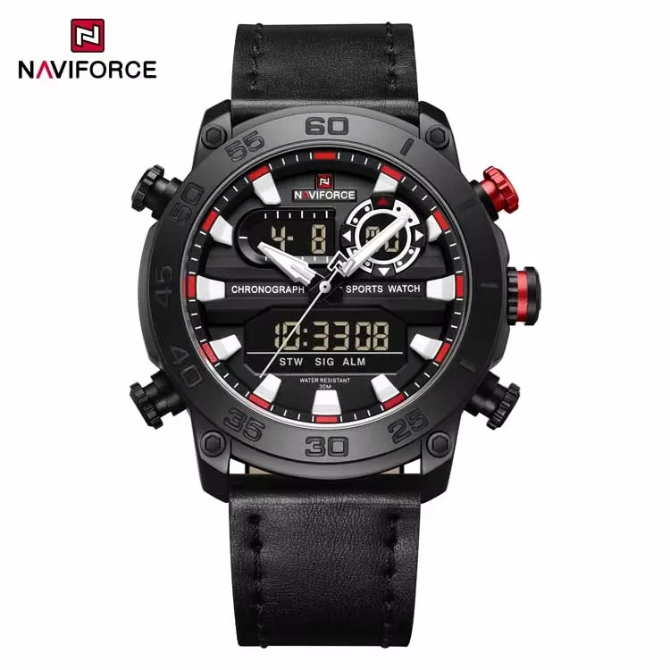 NAVIFORCE 9235 часы для мужчин новые цифровые наручные Спортивные кварцевые с двойным дисплеем 30 м Водонепроницаемые Заводские