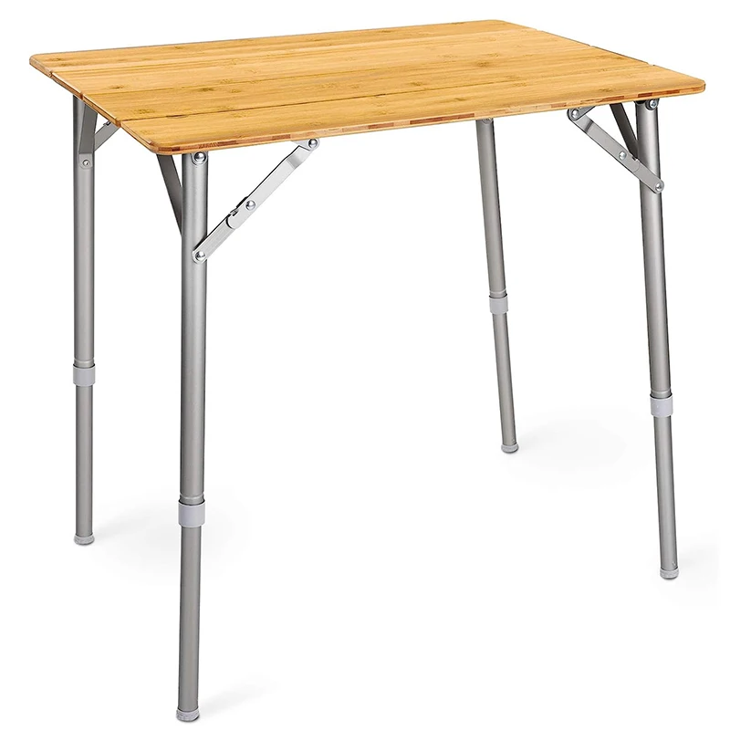 Bamboo Folding Table for Travel Picnic Party Beach Wood Camping Table with Adjustable Height 1-2 People