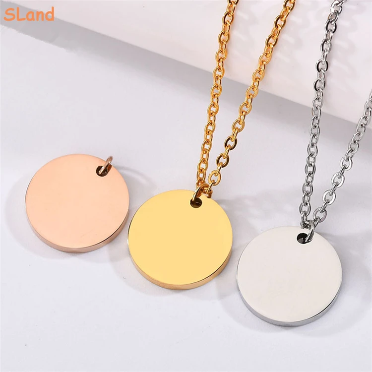 SLand Engravable Jewelry Manufacturer Wholesale Engraving Products Blank Charm Disc Pendant Custom Stainless Steel Logo Tags