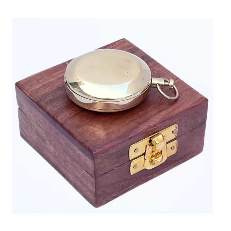 Wholesale Collectible Gift Brass Pocket Transit Compass Wooden Box