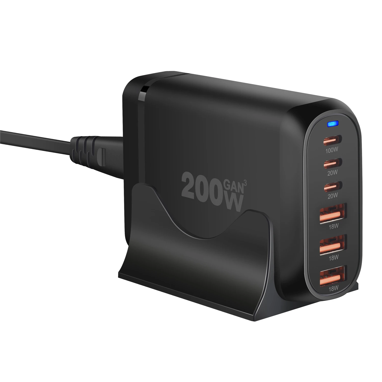 Professional Factory 200W 6 In 1 Smart Desktop Laptop Universal Type C Pd Fast Charging Station Gan Power Chargers Adapters