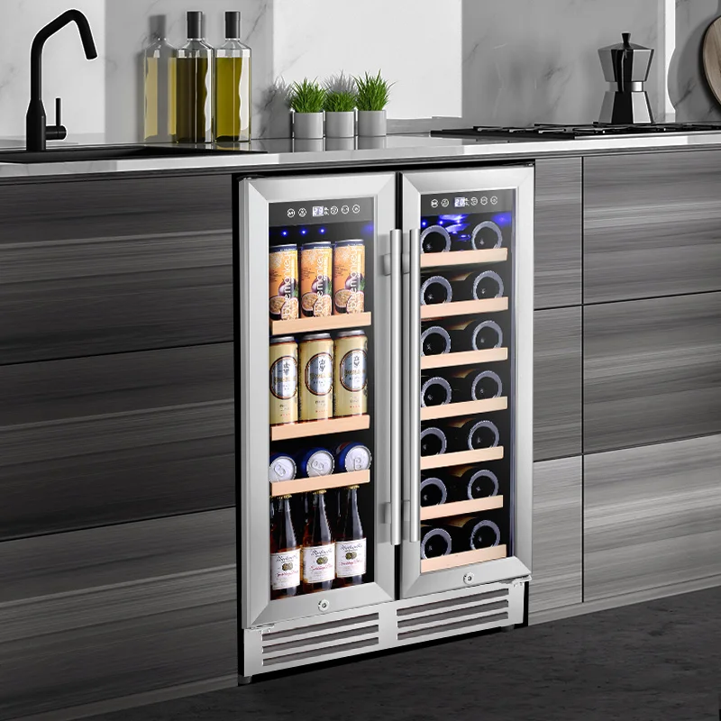 Compressor System LED Light Under the Counter Beverage Fridge Dual Temperature Zone Display Cooler