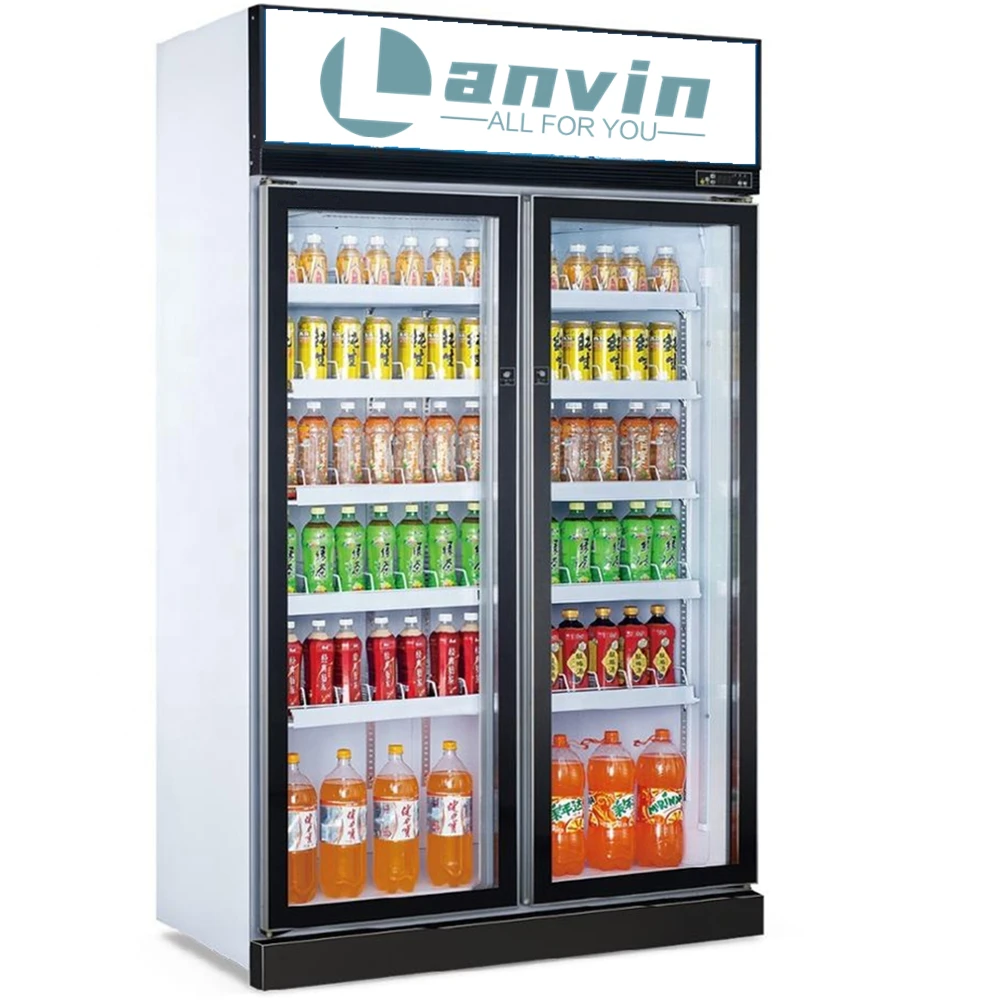 Double Glass Door Upright Fridge Soft Drinks Refrigerator Chiller for drinks