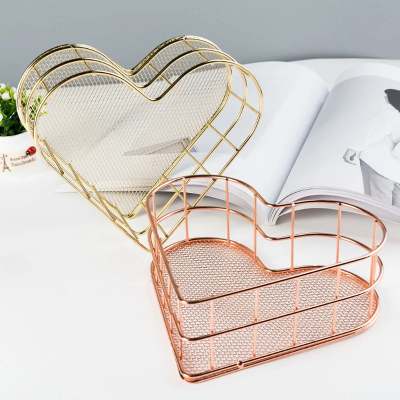 Heart-shaped Nordic gold iron fruit storage basket Metal Wire Basket
