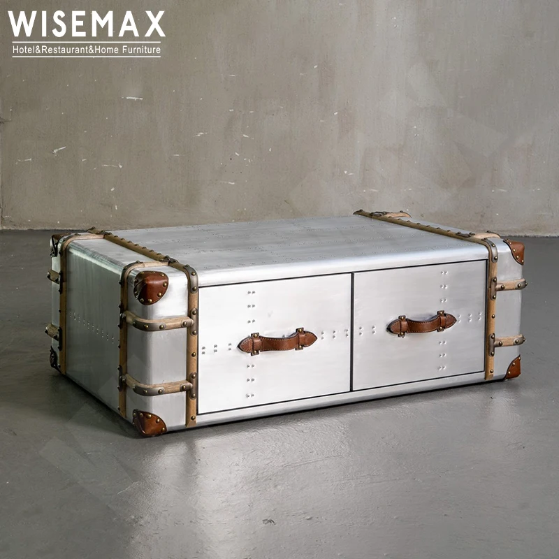 WISEMAX мебель чайный столик в американском стиле алюминиевые заклепки журнальный квадратной формы с ящиком для бара гостиной