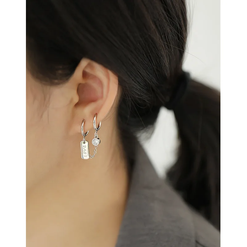 wmef281 double Ear hole earring temperament All-match 925 sterling silver personality earrings single piece