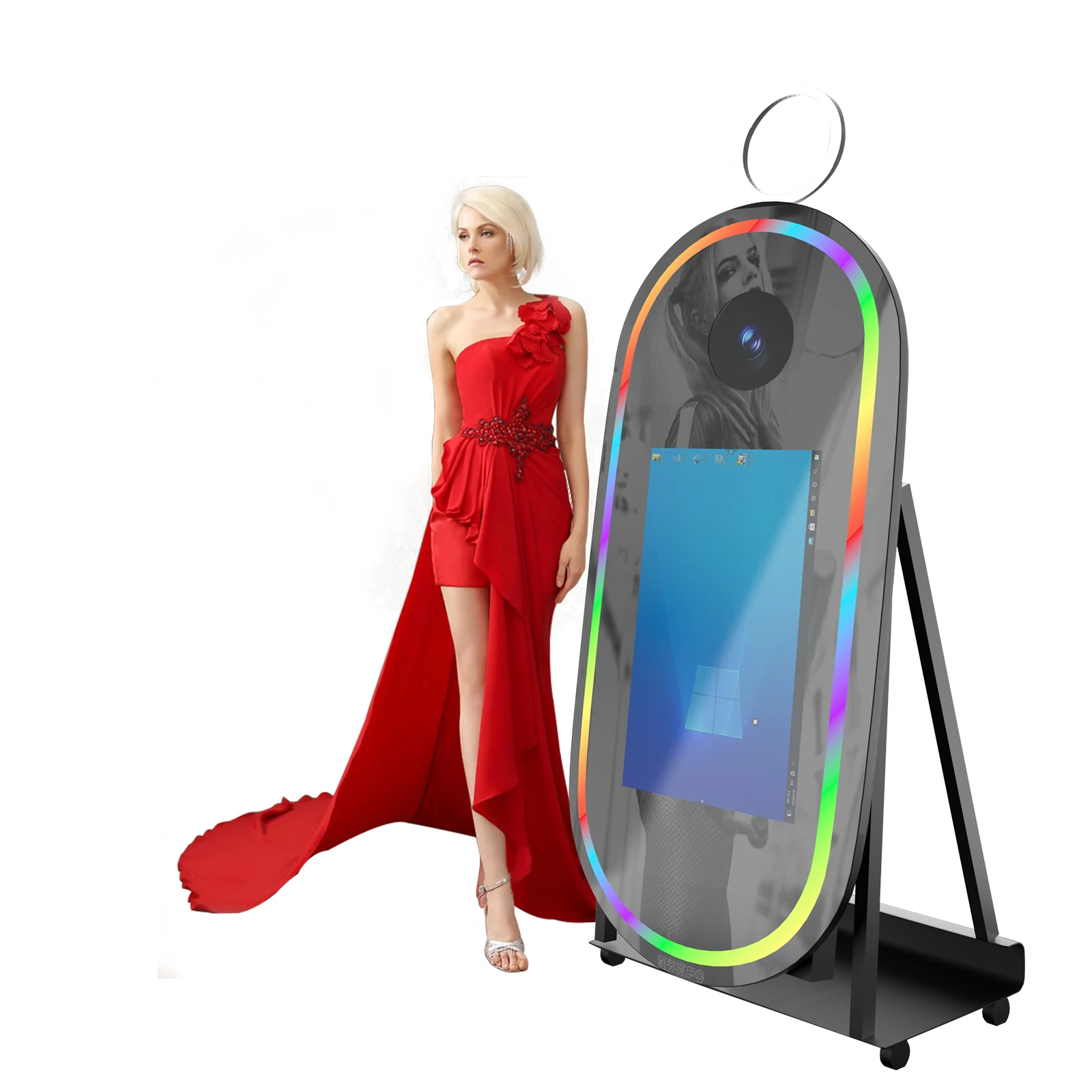 2024 Oval Platform Selfie Camera Backdrop Kiosk Machine Photobooth Ipad Magic Mirror Photo Booth