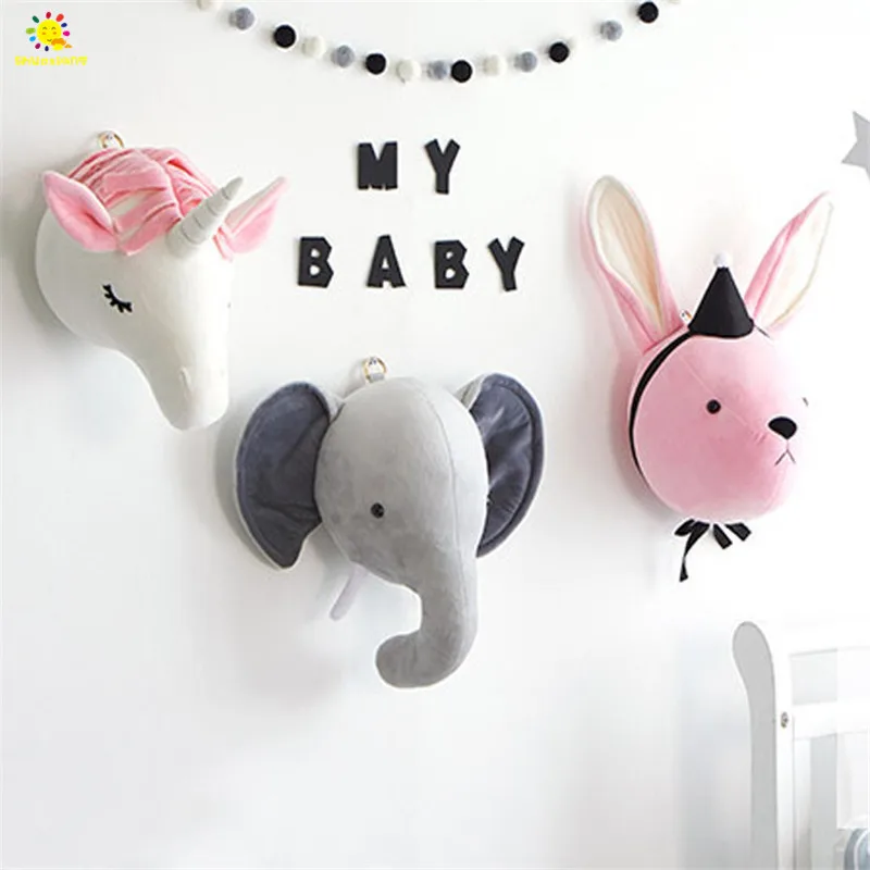Hot Sell Hanging Wall Decoration For Children Bedroom Plush Elephant Unicorn Rabbit Hanging Toy Ornament