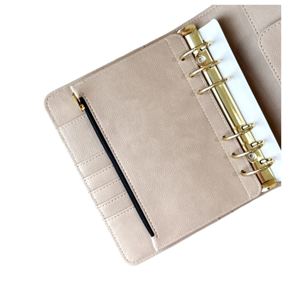 Luxury custom logo Gold Ring Cash Envelope a6 saffiano vegan leather notebook a5 budget 6 ring binder