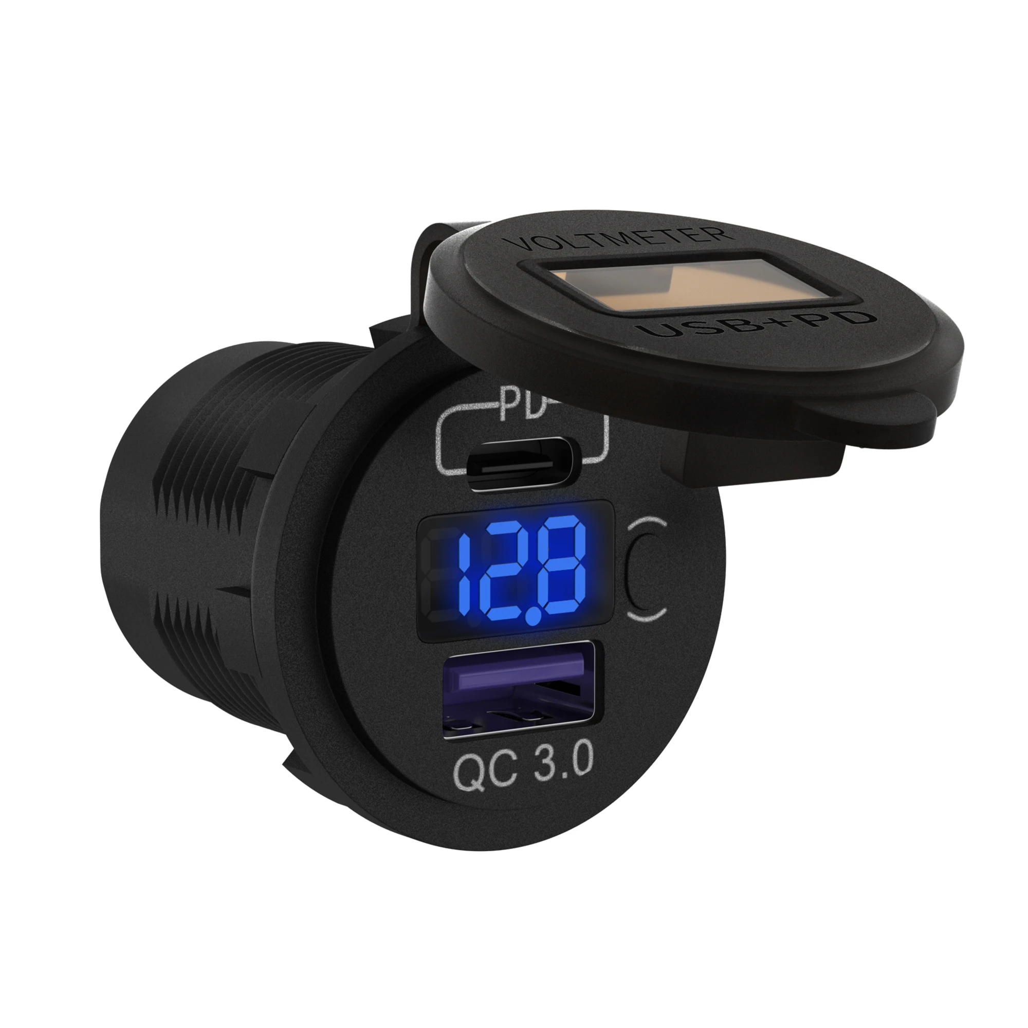 DC 12 Volt Waterproof QC3.0 USB Type C 2 Port Car Charger Dual USB Socket with 12-24V Range for RV Marine Use