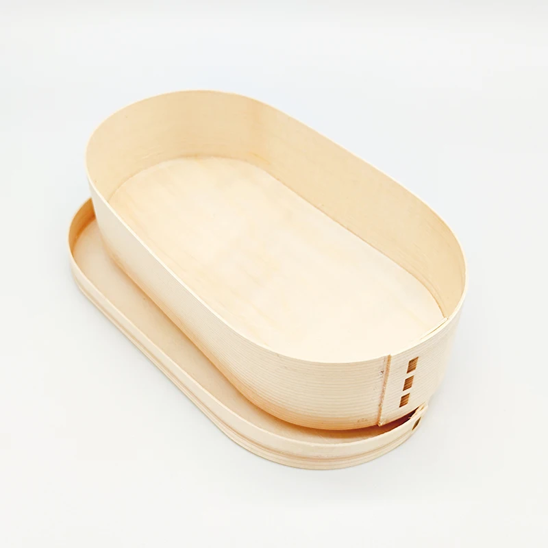 Disposable Take Away Wooden Rectangle Salad Bowls Lunch Bento Box Wood Food Containers With Transparent