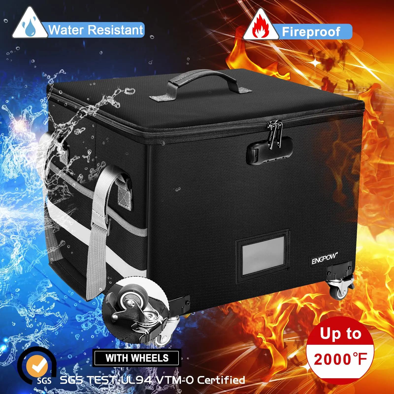 Lockable Fireproof File Box Foldable Rolling File Storage Organizer File Cabinet