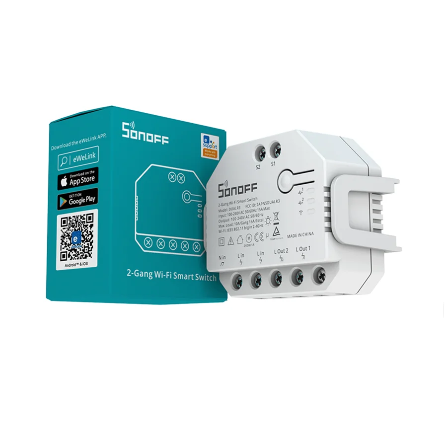 SONOFF switch DUAL R3 2 Gang Dual Relay Module Smart Switch Power Metering Smart Home Control via eWeLink Alexa Google Home
