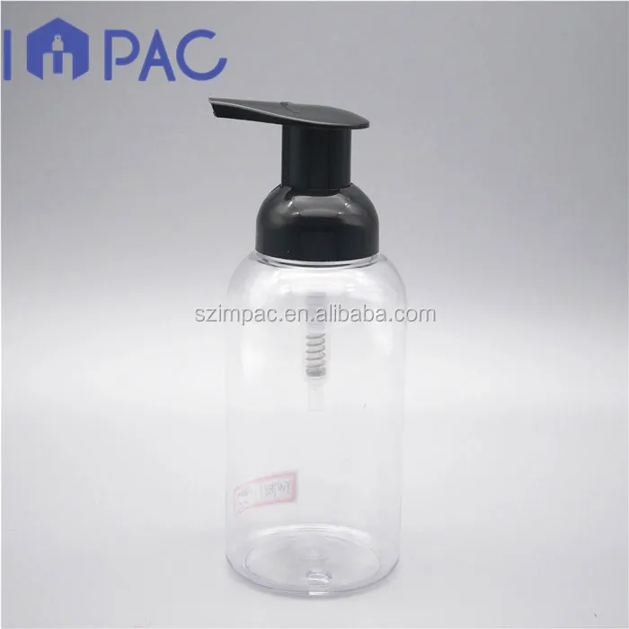 PET wholesale clear empty foam bottle with black foaming pump 300ml