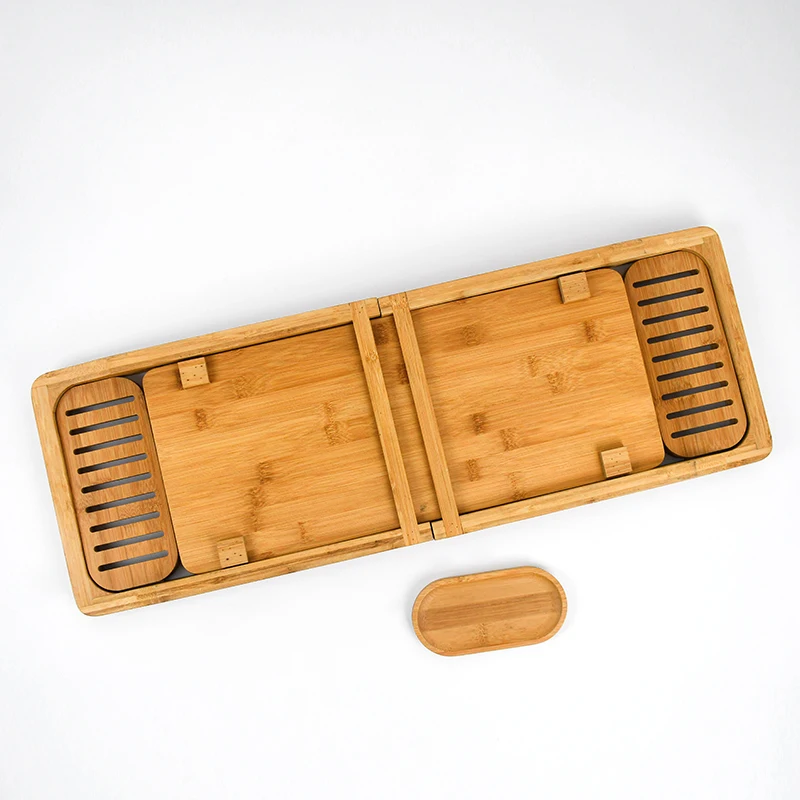 Hot Selling Customization WDF Bamboo Wood Folding Bamboo bath tray Caddy bathtub tray table bath tub caddy tray for shower