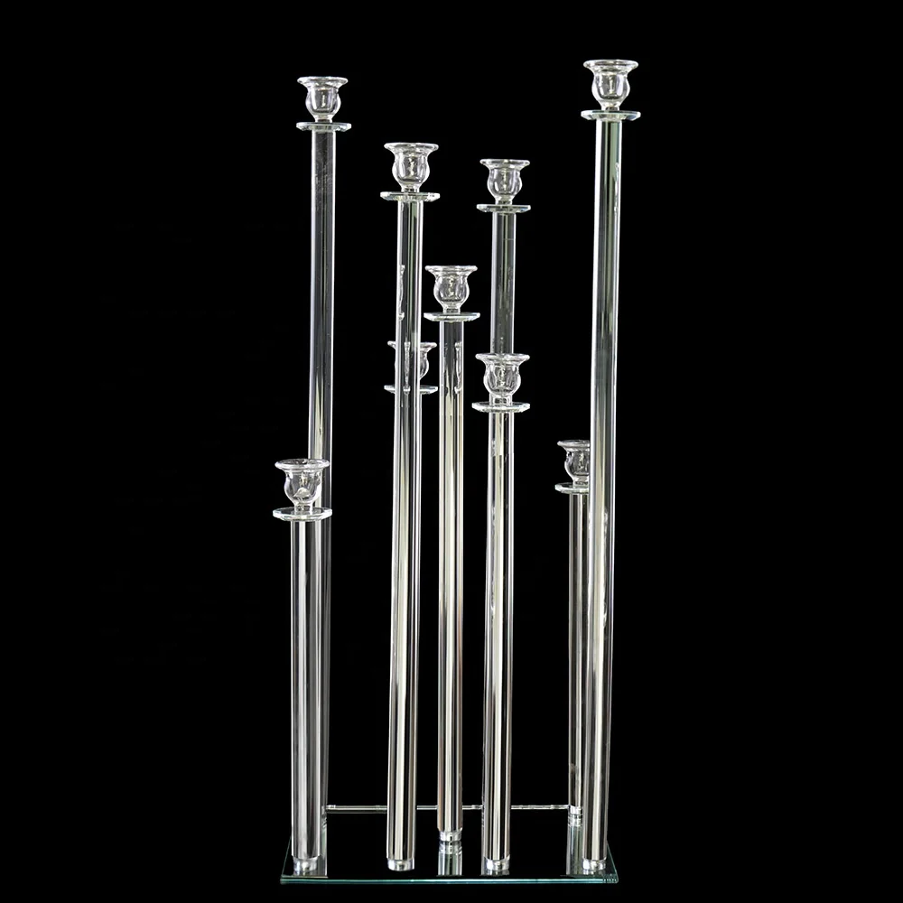 Mh-zt0123  9 Pillar Glass Candlestick Crystal Candelabra Wedding Decoration Centerpieces With Glass Tube