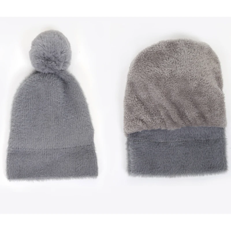 Outdoor Faux Fur Pompom Beanie Hat with Lining Winter With Custom Logo Solid Color Warm Knitted Skull Caps Beanies