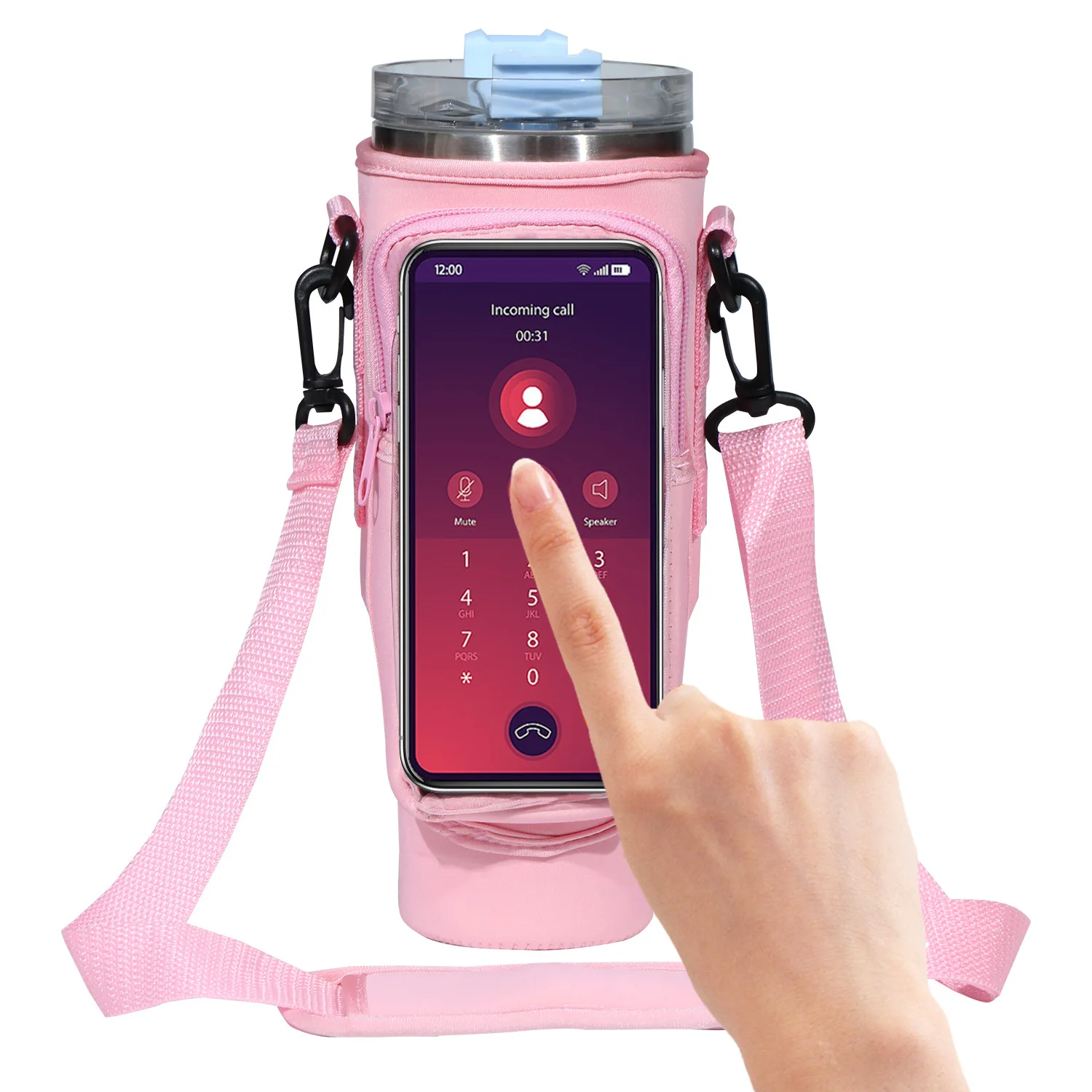 Stock Custom Colorful Transparent Touch Screen Sports Water Bottle Holder Sleeve Cooler With Adjustable Long Shoulder Strap