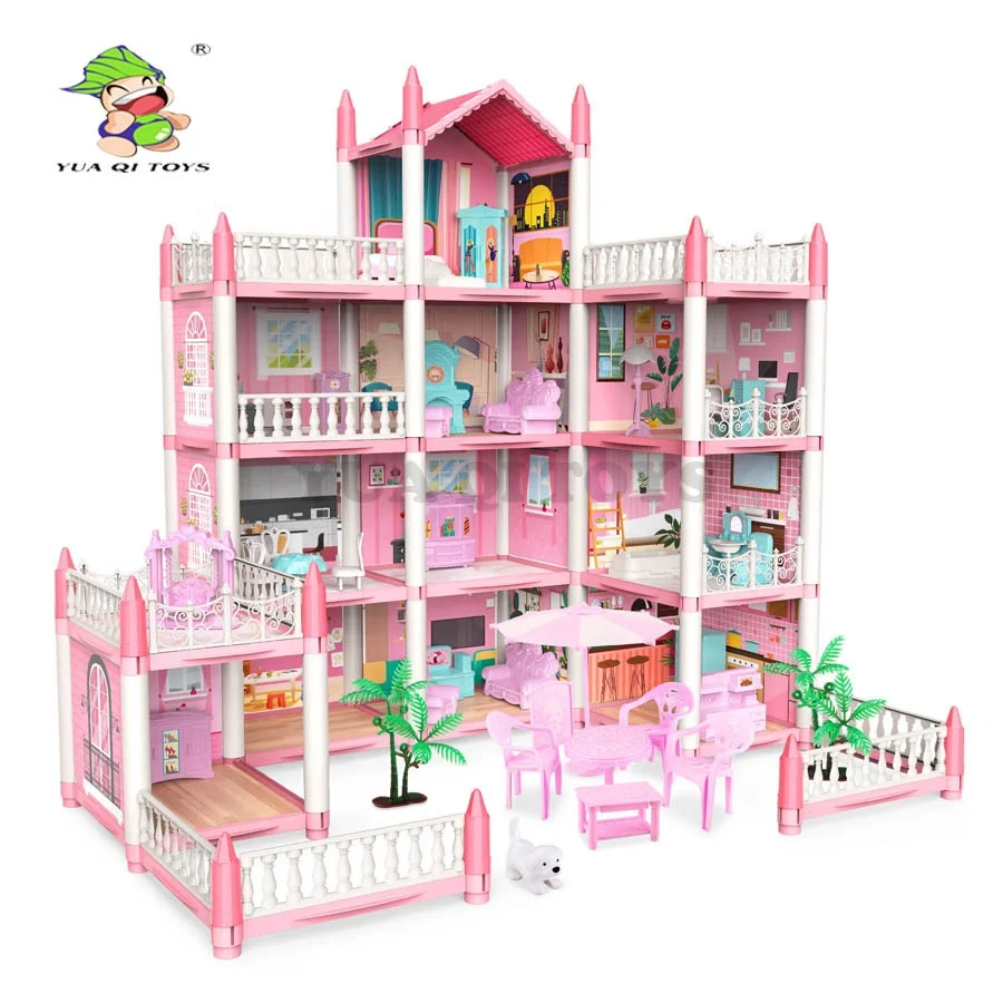 YQ DIY Build And Play Furniture Dream Pink Dollhouse With 11 Rooms Perfect Gift for Birthdays And Holidays