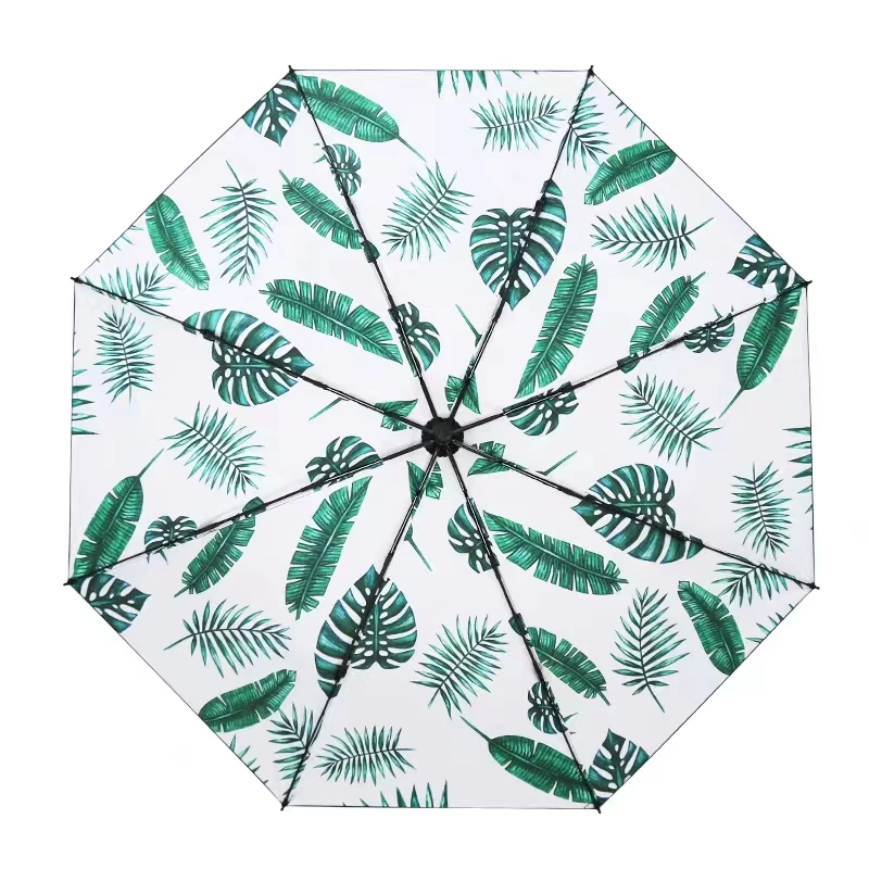 Green Banana Leaf Umbrella for Women UV Protection Parasol 3 Folding Art Oil Painting Umbrella