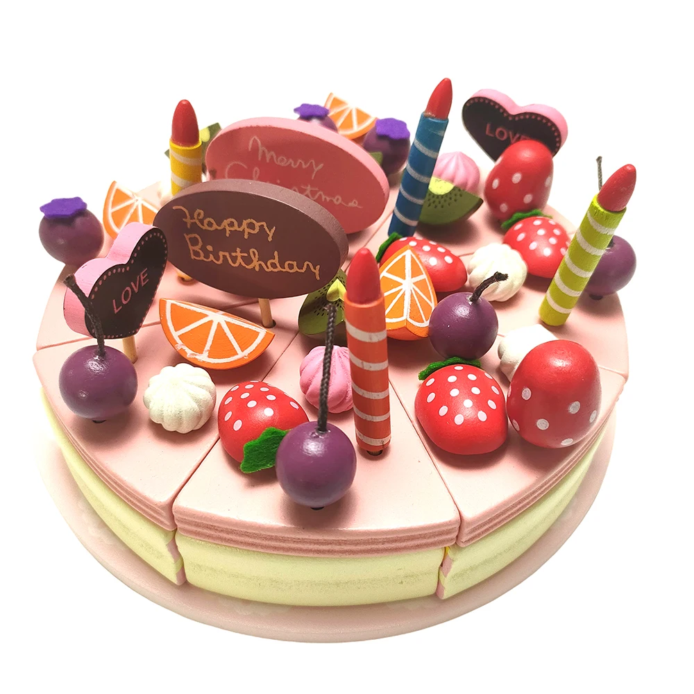 2022 New Style Kitchen Toys Pink Wood Cake toys Kids Play House Toys